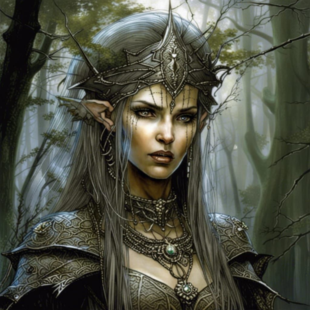 Medieval Forest Elven Queen in Fantasy Art Style