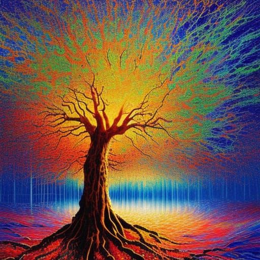 Hyperrealistic Fantasy Landscape with Fiery Sunrise