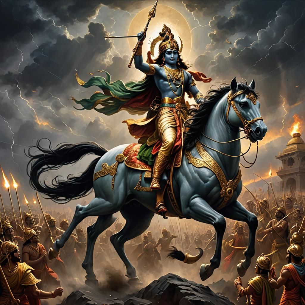 Krishna Guiding Arjuna on Kurukshetra Battlefield
