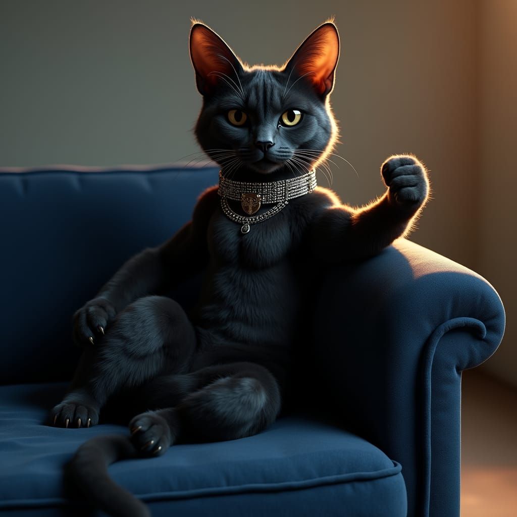 Majestic Black Cat Flexing in Heroic Pose