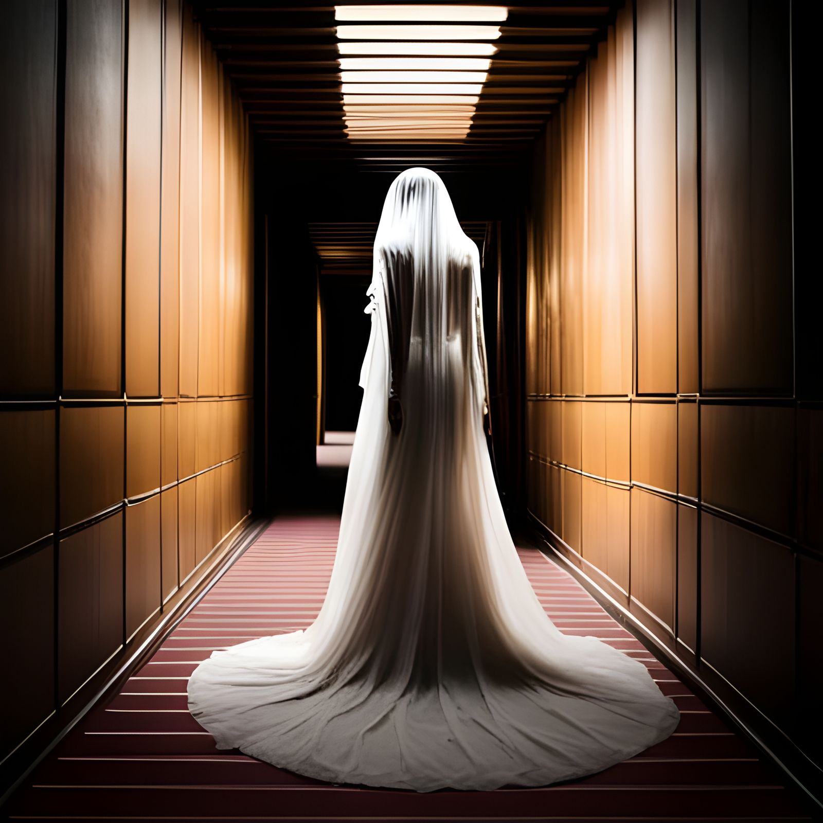 Ghost Bride Portrait in Dark Hallway