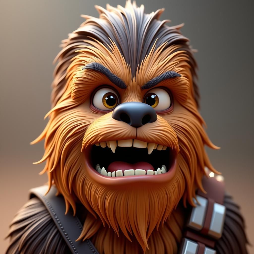 Chewbacca 3D Cartoon Close-up: Sour Expression