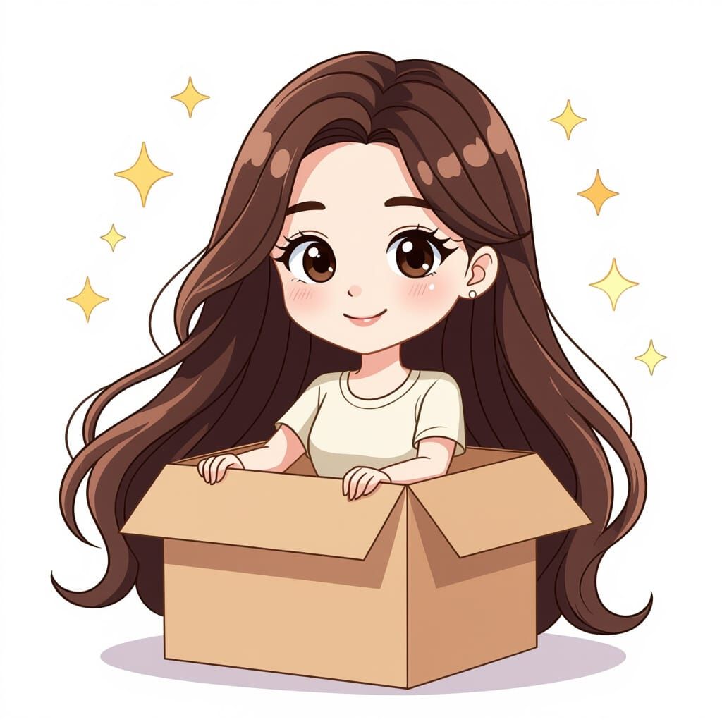 Cute Chibi Girl Playing in a Cardboard Box