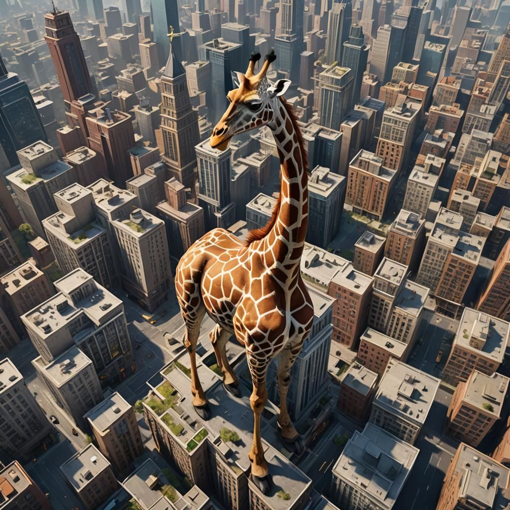 Giant Giraffe in Cityscape: Fantasy Concept Art