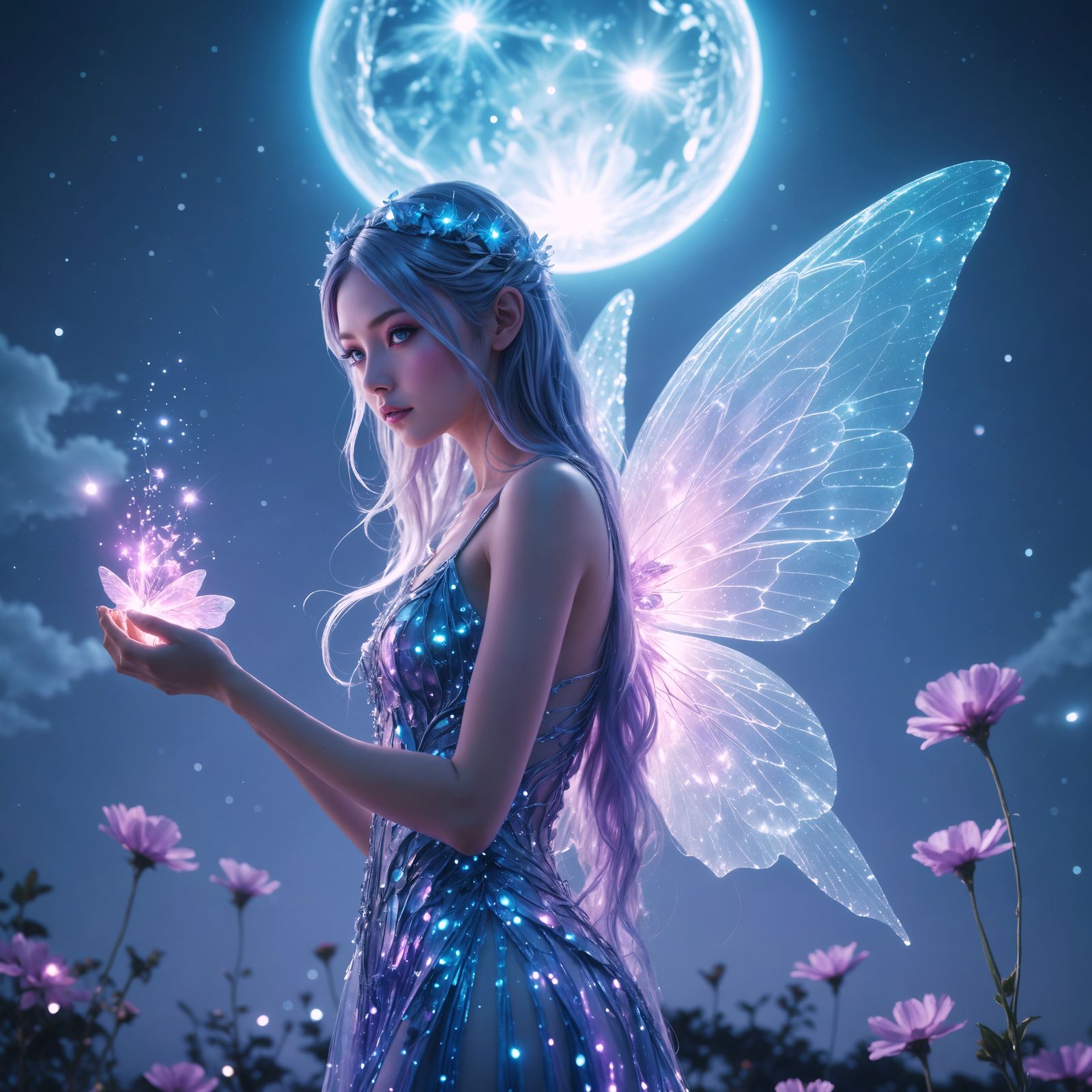 Enchanting Cyberpunk Fairy in Radiant Double Exposure