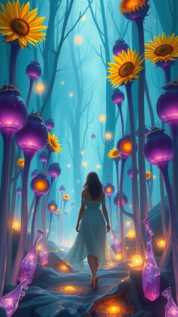 Mystical Forest: Translucent Flora in Dreamlike Realm