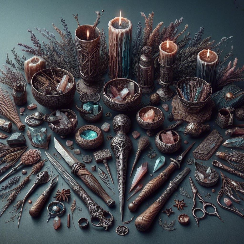Handcrafted Witch Altar Tools as Digital Artwork