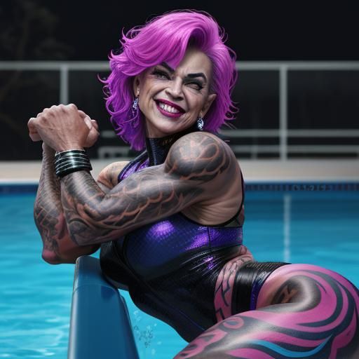 Female Bodybuilder Joker in Hyperrealistic Splash Art