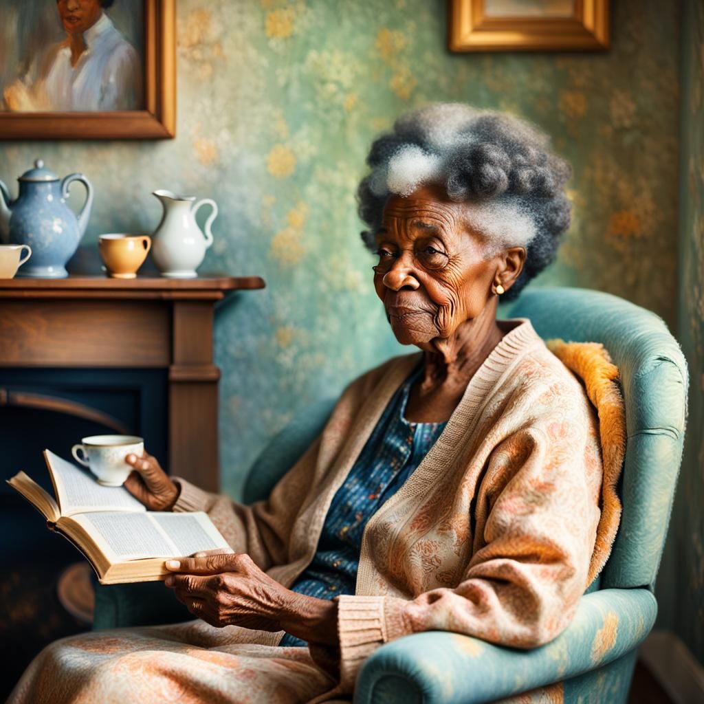 Elderly Woman's Impressionist Tea Time Portrait