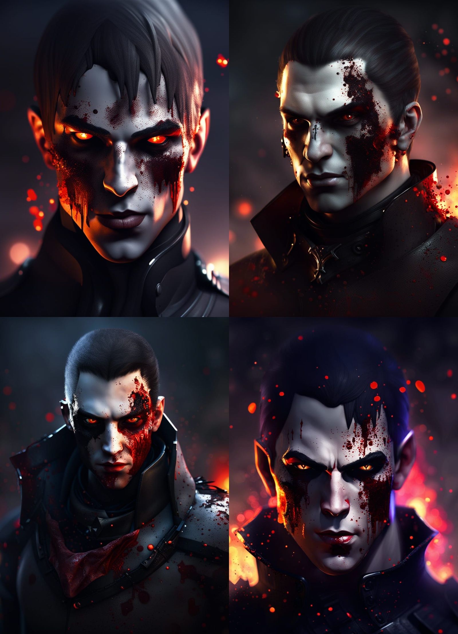 Vampire Soldier Portrait with Fire and Bokeh