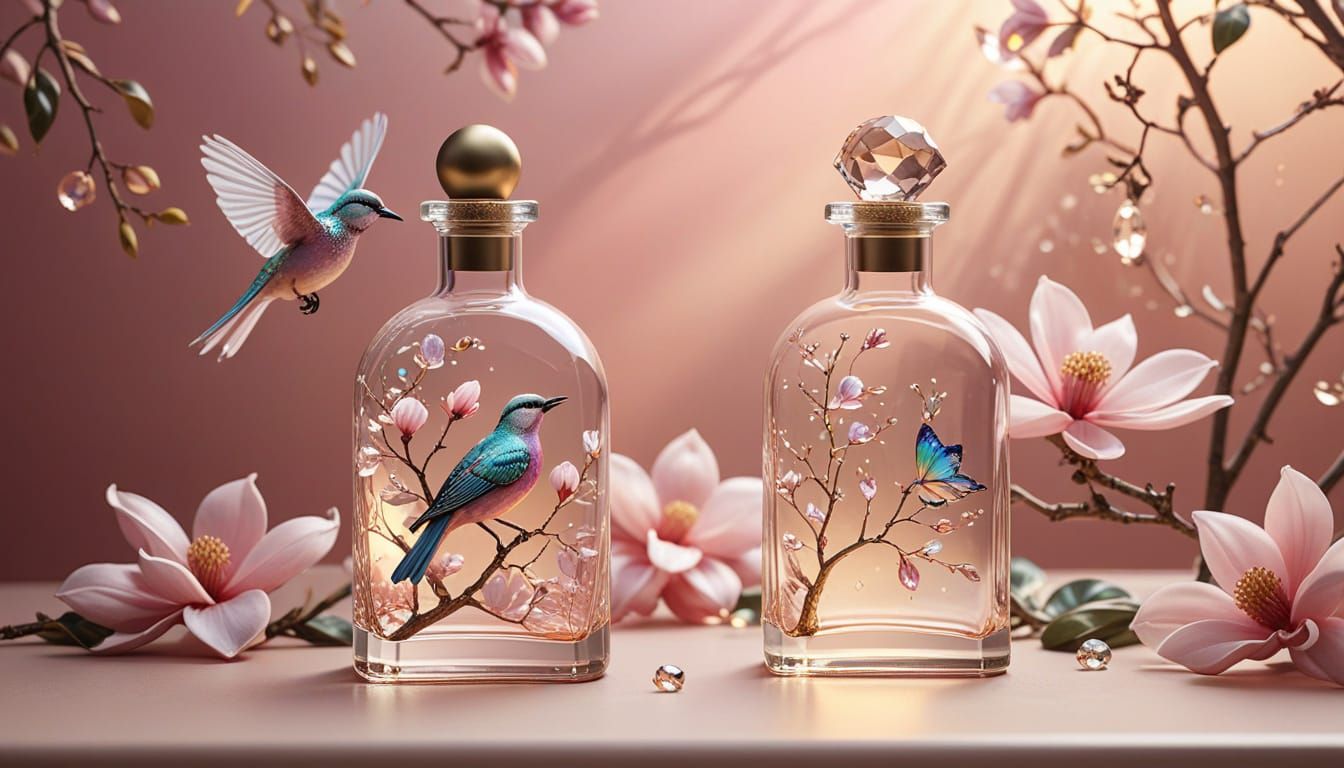 Rainbow Crystal Bird Perched by Magnolia Tree