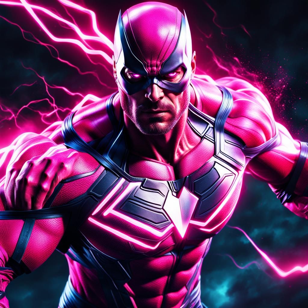 Superhero Radiating Pink Energy in Hyperrealistic Digital Ar...