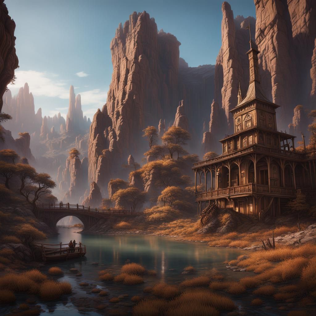 Detailed Western Matte Painting in Deep Color