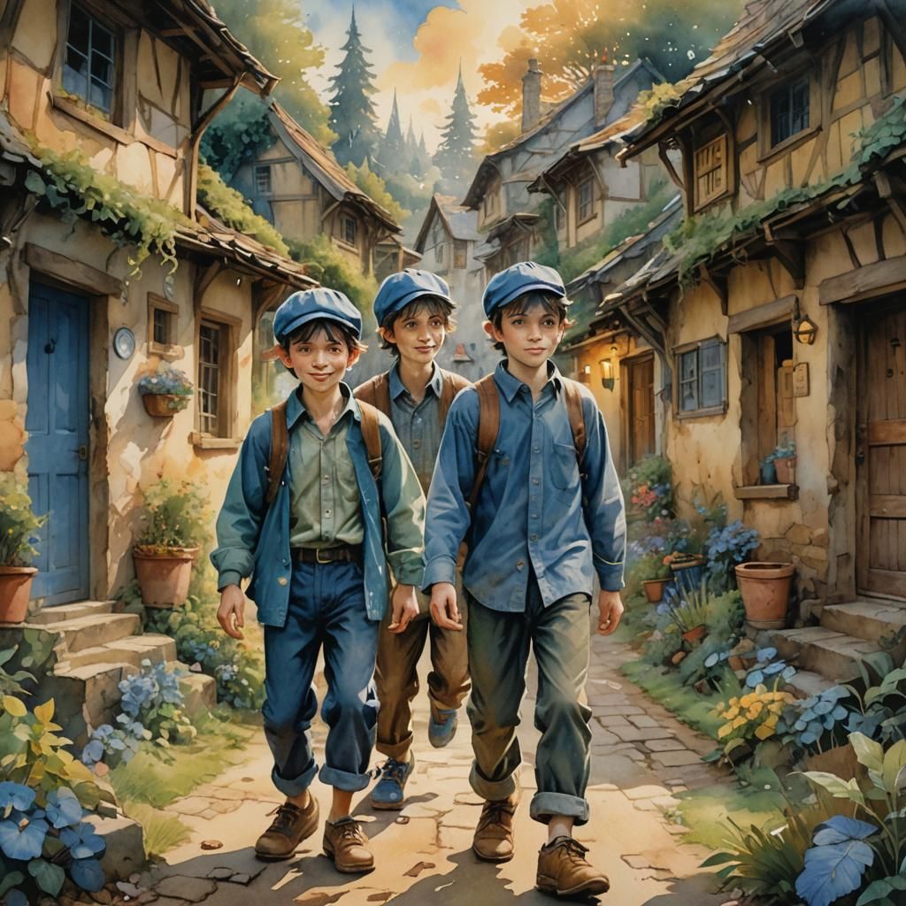 Village Friends: A Watercolor Matte Painting