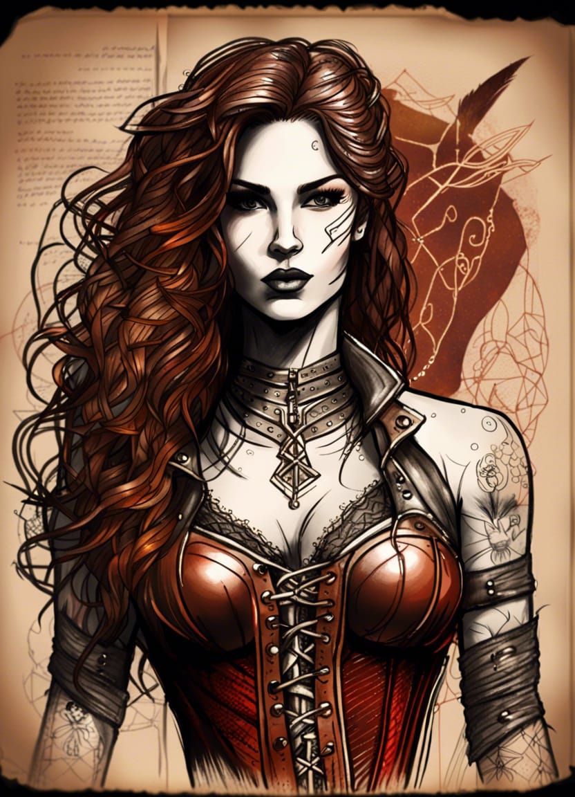 Stunning Amazon Woman Sketch in Leather and Lace