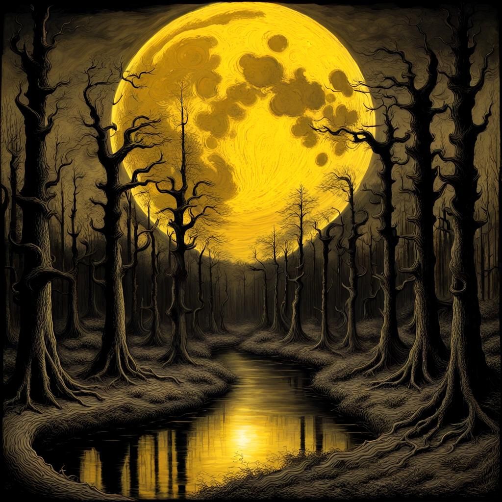 Giant Moon over Forest: Van Gogh meets Giger