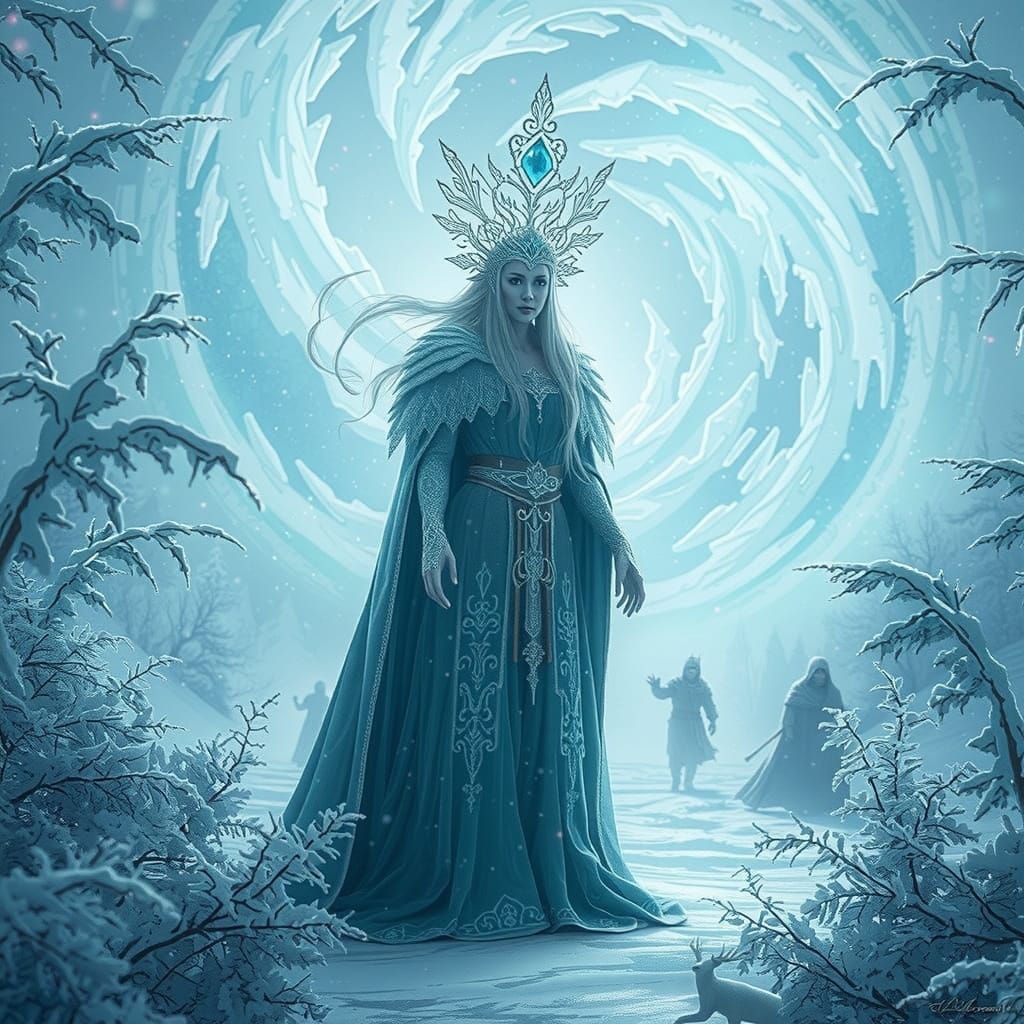 Ice Witch Frozen Kingdom Scene in Hyperrealistic Style