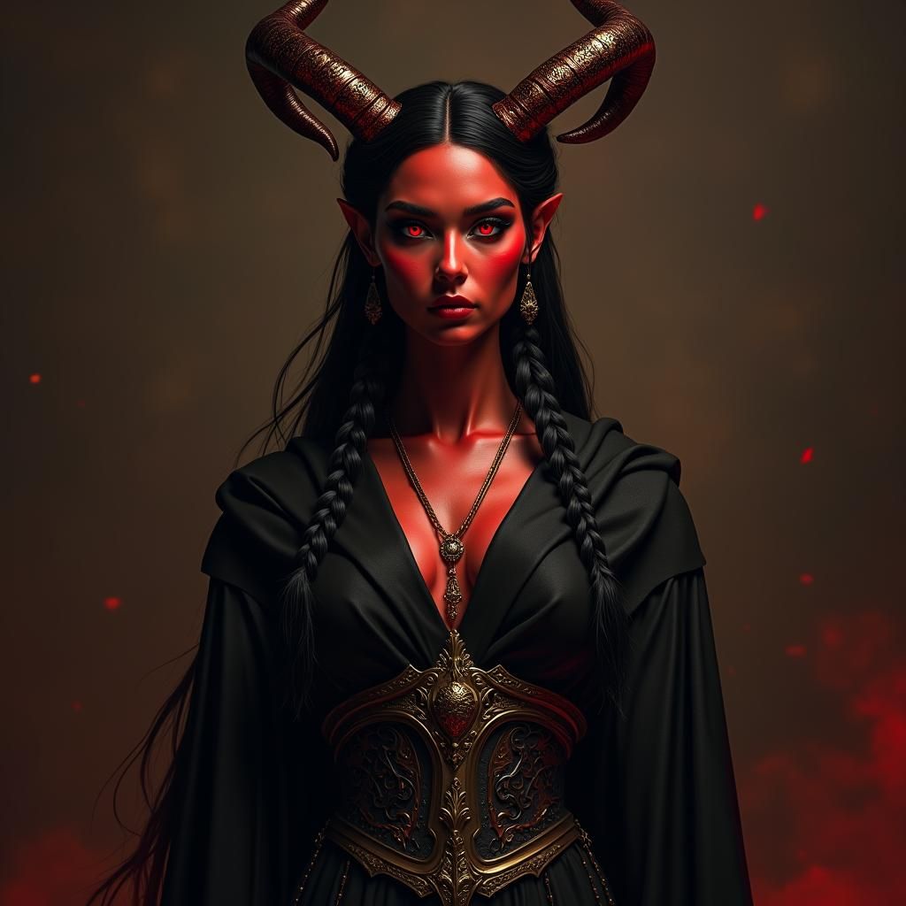 Imposing Red-Skinned Woman with Black Braids