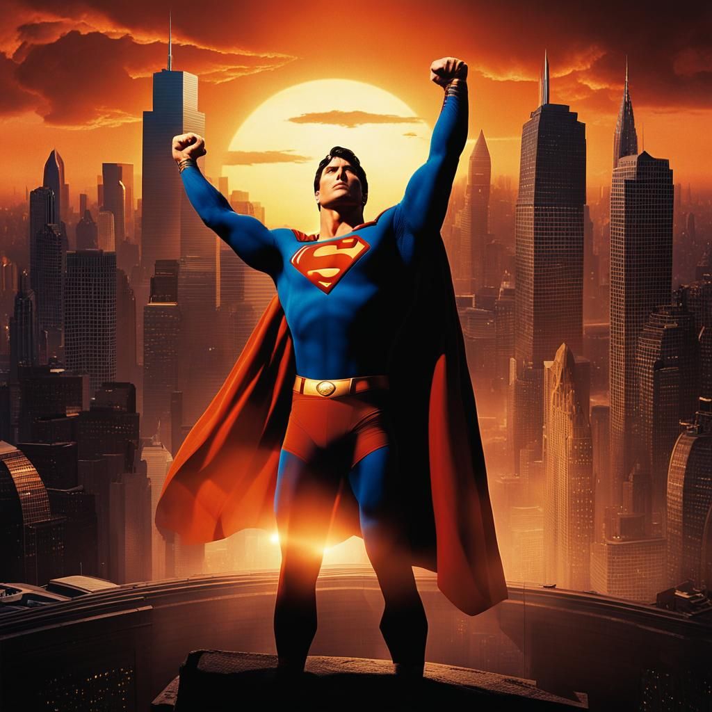 Superman Heroic Sunset: Cinematic Film Still