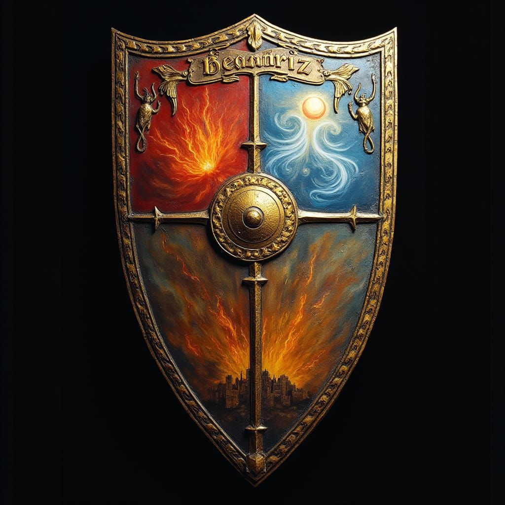 Medieval Knight's Shield in Divine Comedy Style