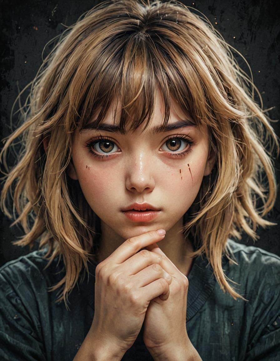 Retro Anime Portrait with Distressed Hand-Drawn Feel