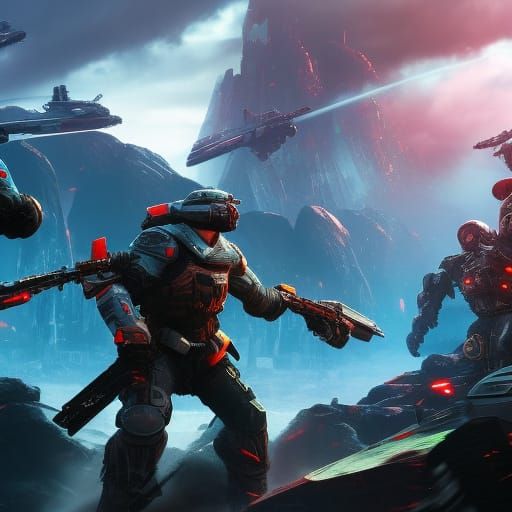 Futuristic Battlefield with Video Game Characters