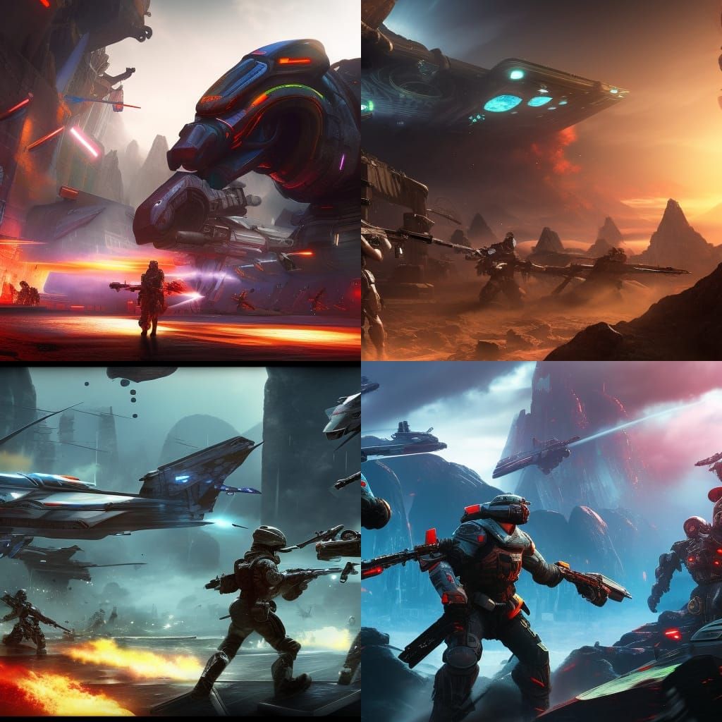 Futuristic Battlefield Scene with Fighting Game Characters