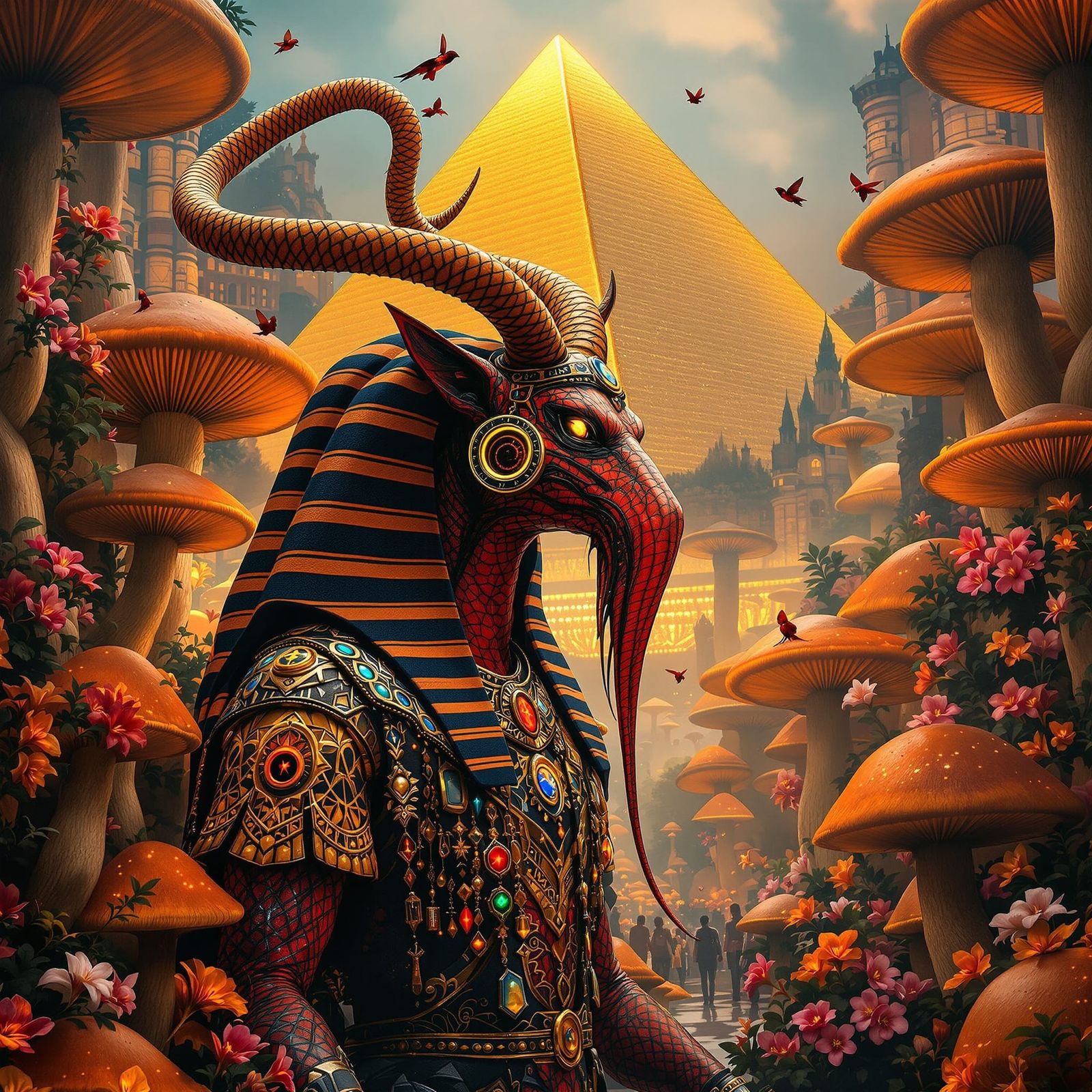 Surreal Sphinx Elk in a Futuristic London Scene