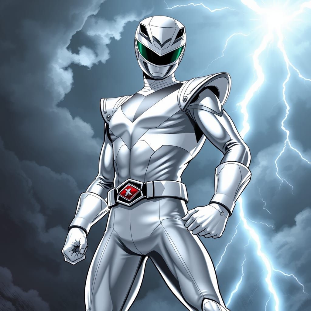 White Dino Thunder Ranger in Comic Book Style