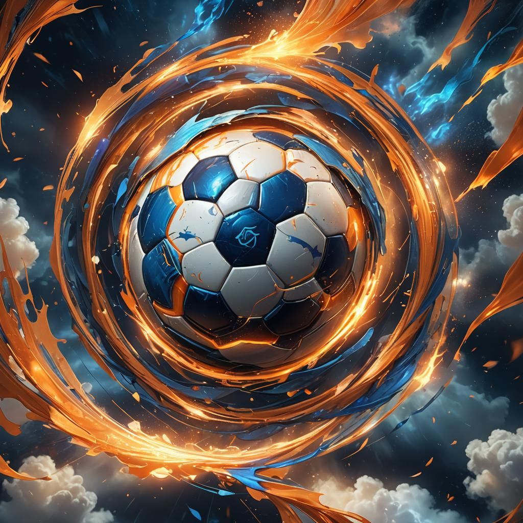 Soccer Ball Soaring Through Magical Vortex: Fantasy Art