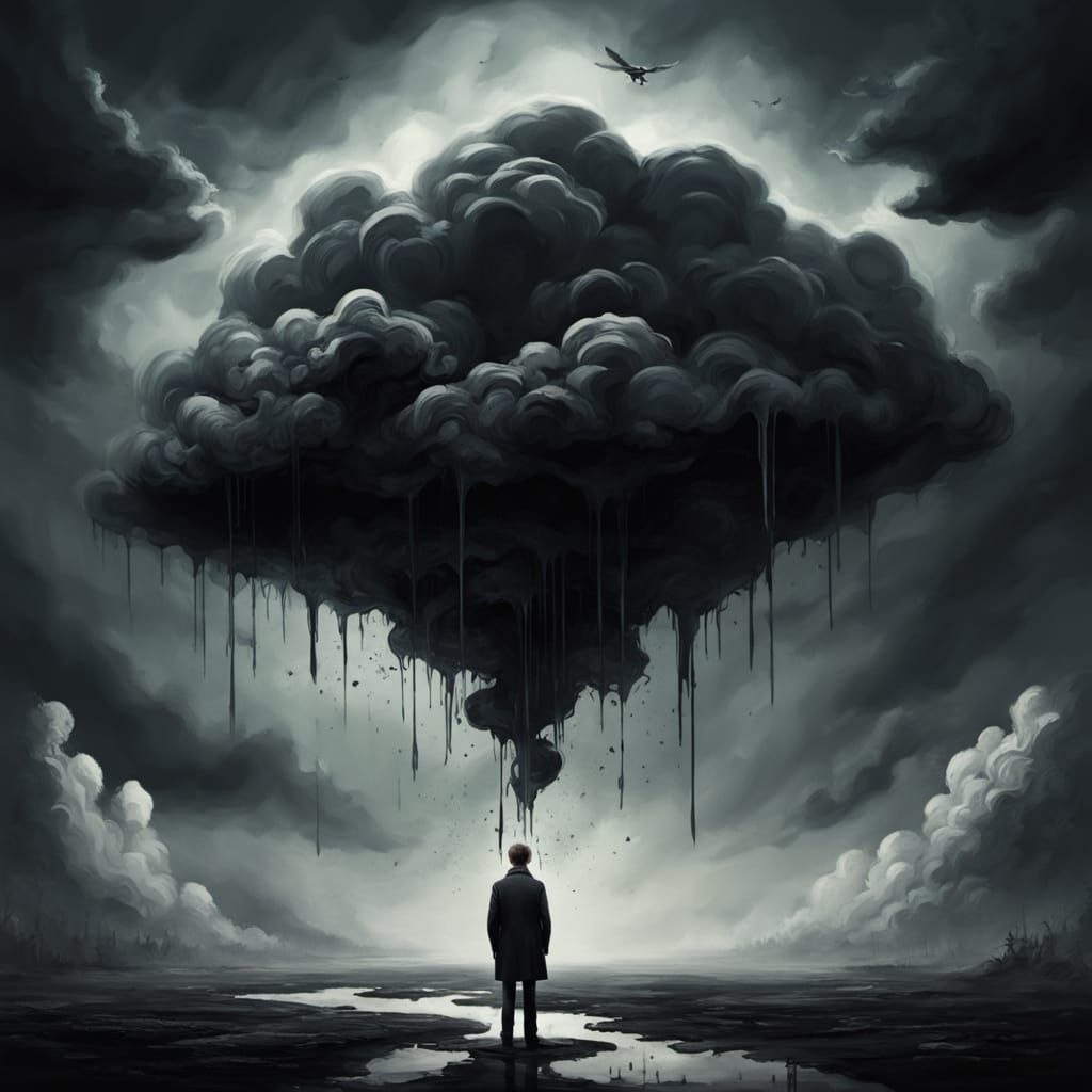 Surreal Ominous Cloud Over Worried Person