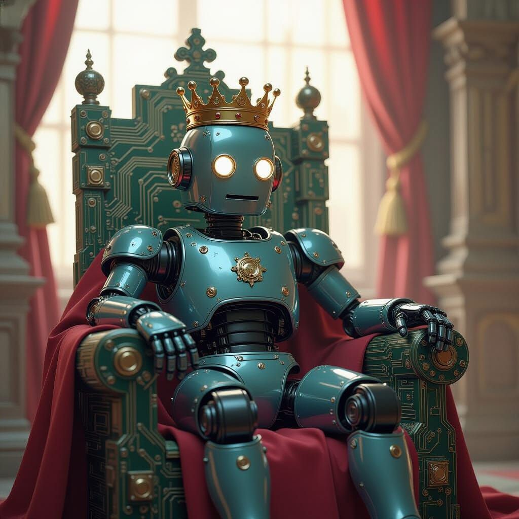 Robot King on Circuit Board Throne