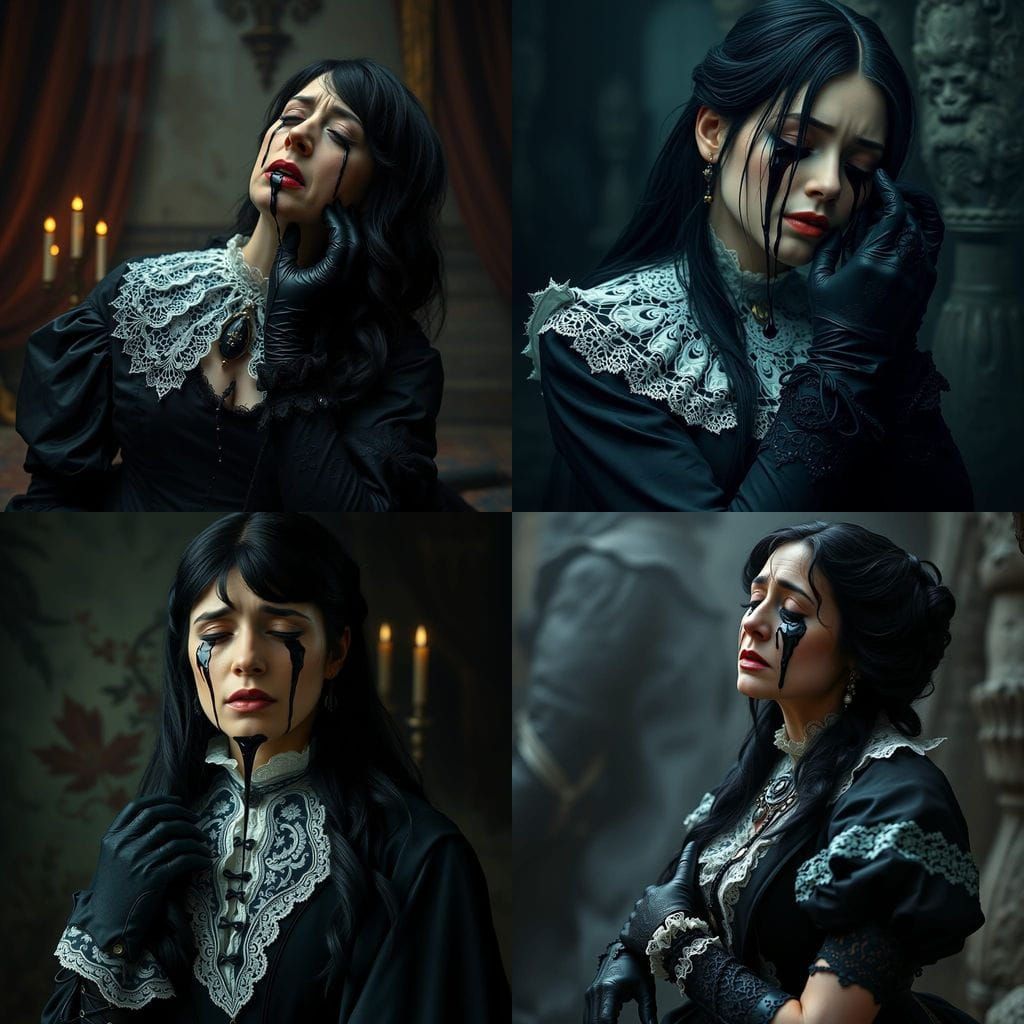 Victorian Woman Crying Black Tar Tears: Detailed Matte Paint...