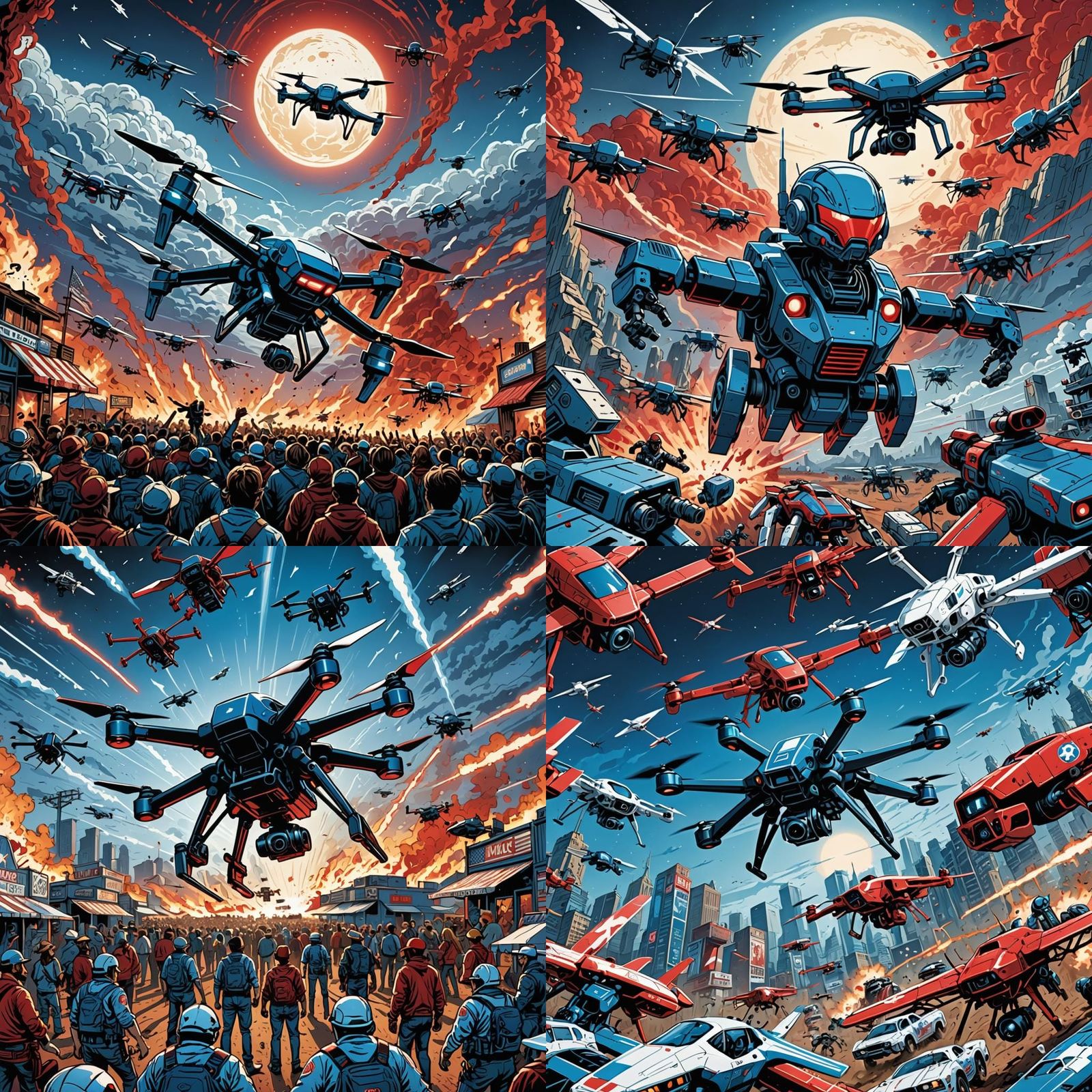 Drone Rodeo in Comic Book Art Style
