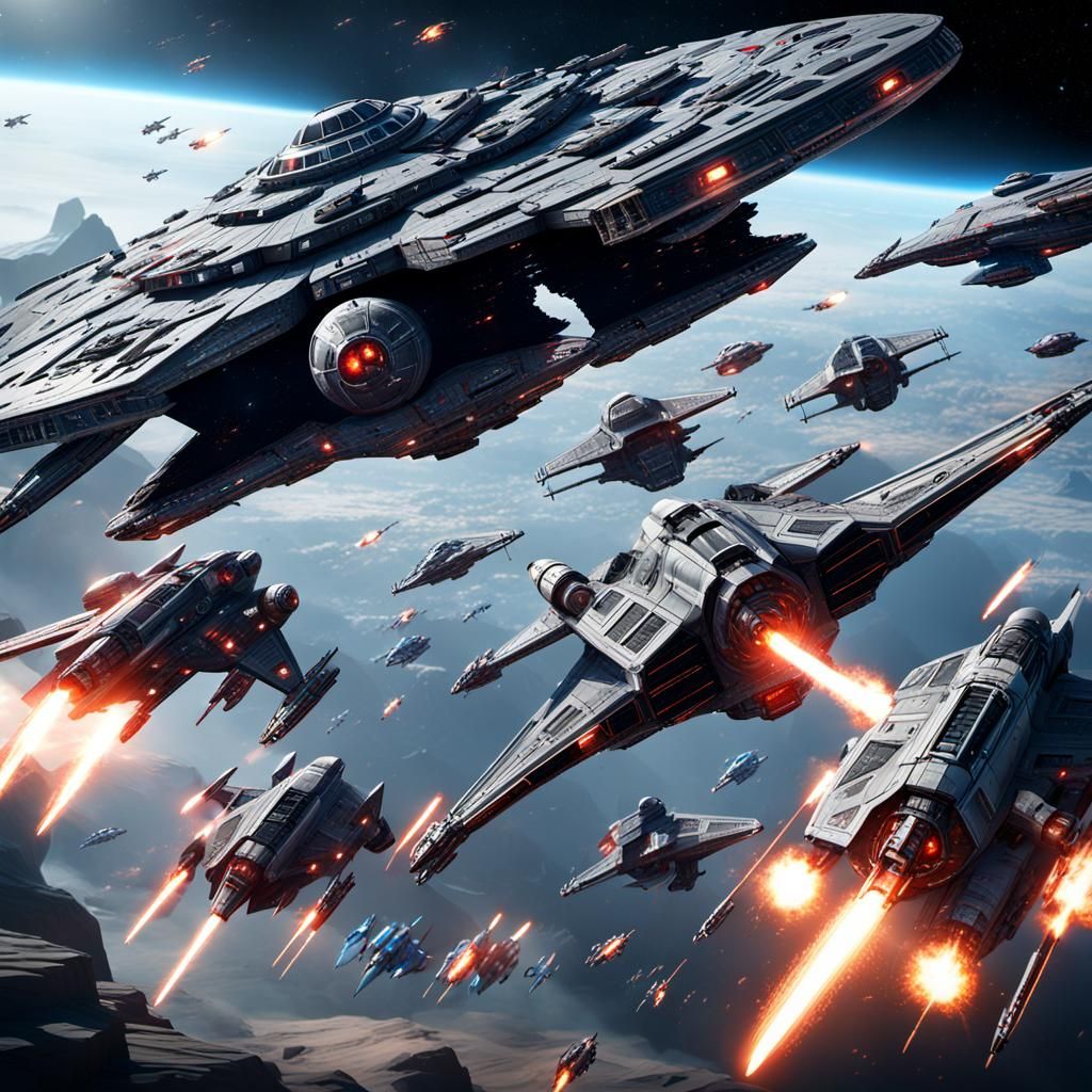 Futuristic Spaceships Clash in Star Wars Style Battle