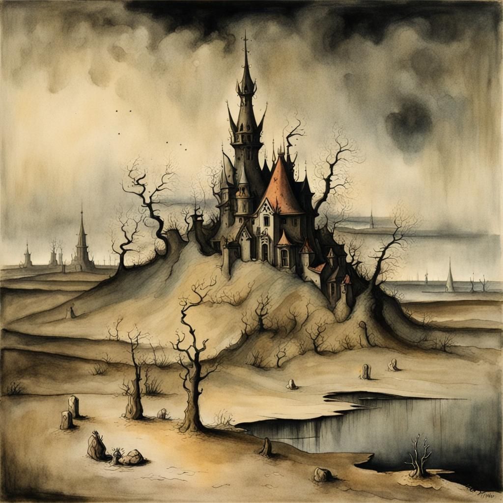 Desolate Landscape in Gothic Rococo Style