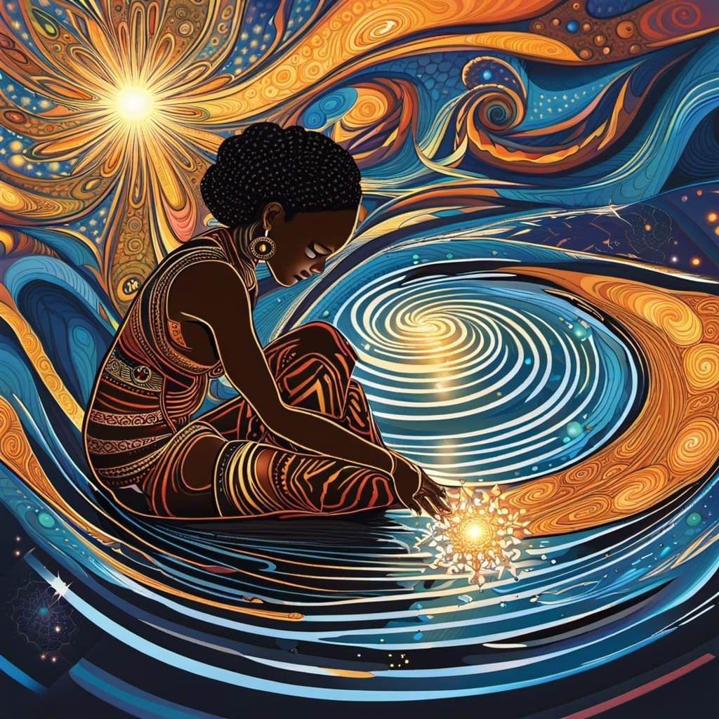 Healing Ritual Under Starlight: Abstract Vector Art