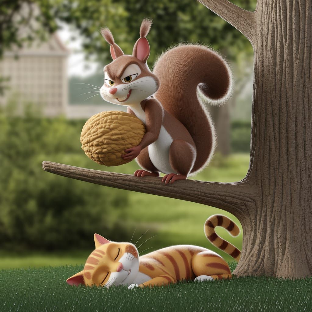 Mischievous Squirrel Ready to Drop Hazelnut