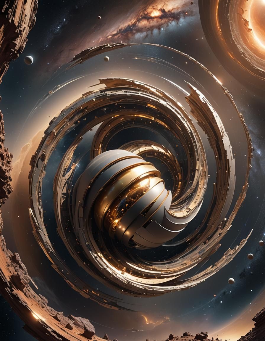 Helical Object Tumbling Against Galactic Backdrop in CGI VFX