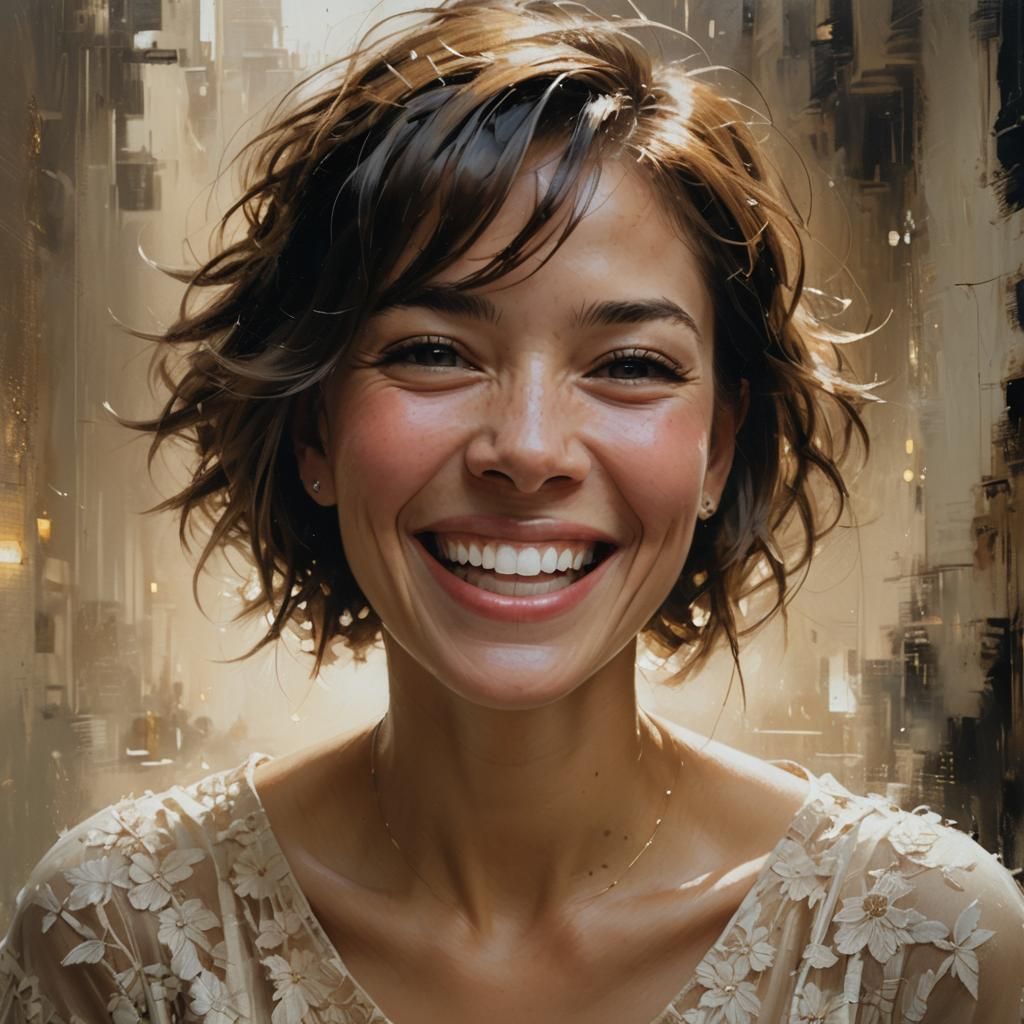 Laughing Woman Portrait in Jeremy Mann Style