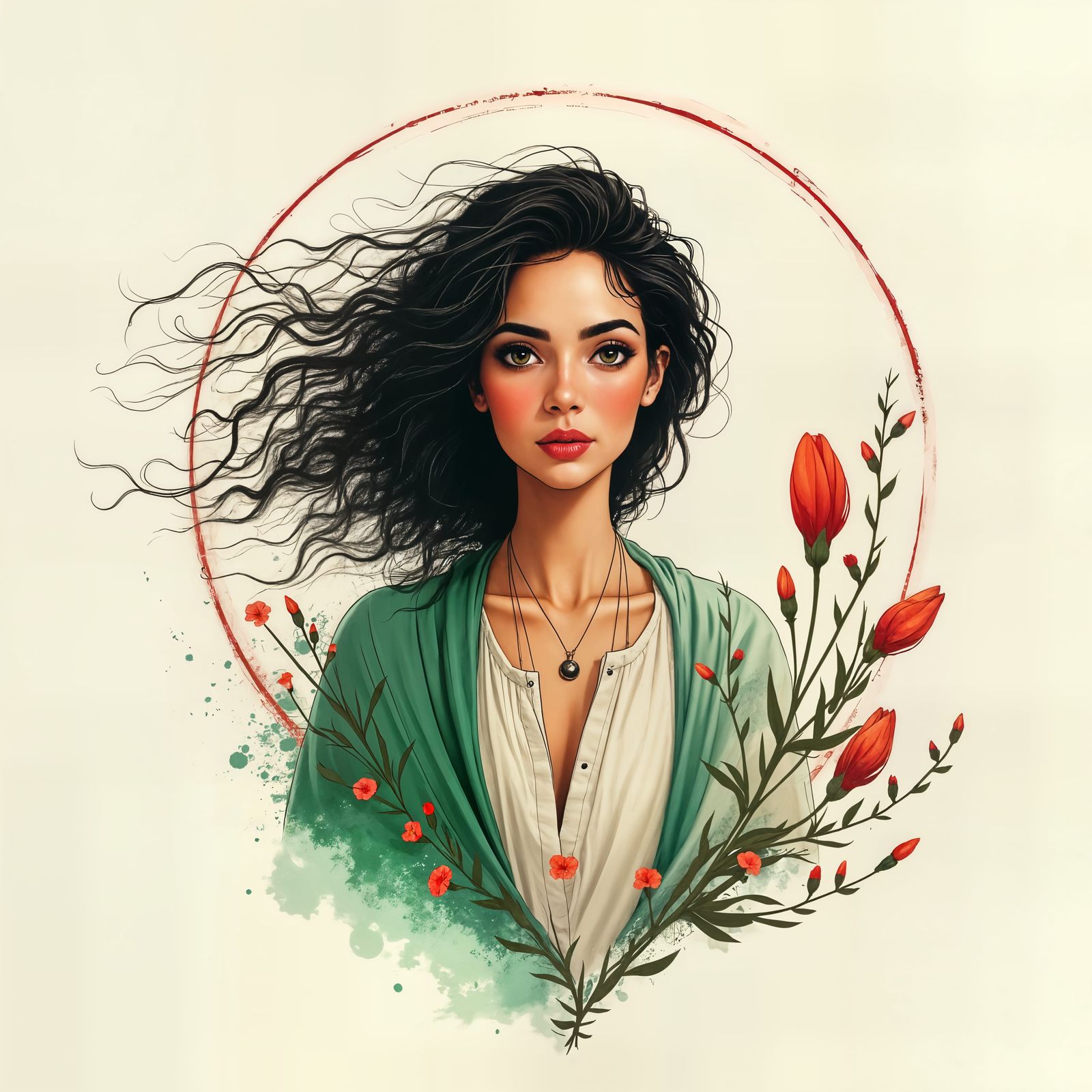 Surreal Portrait of a Palestinian Woman in Traditional Cloth...