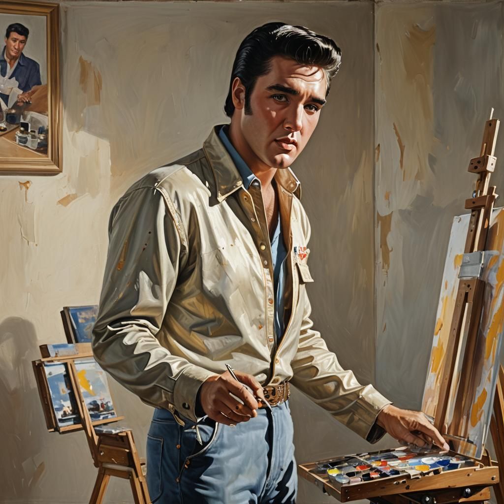 Elvis Presley Oil Painting in Sunlit Studio