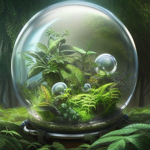 Alien Plants in Hyperrealistic Glass Dome Terrarium