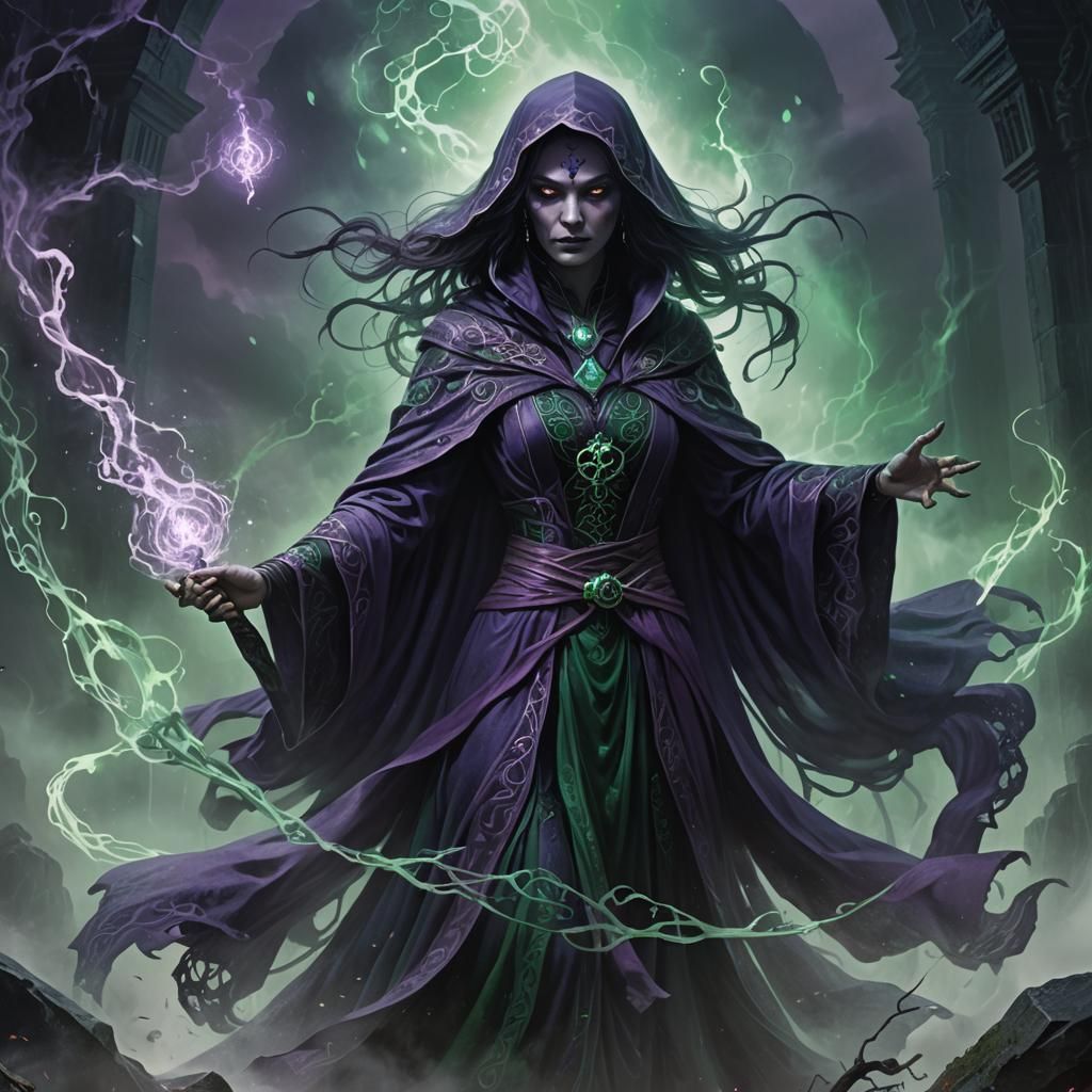 Purple Necromancer Summons Entity: Dark Fantasy Art