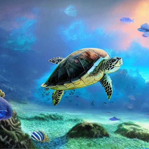 Ocean Scene with Glass Fish in Detailed Matte Painting