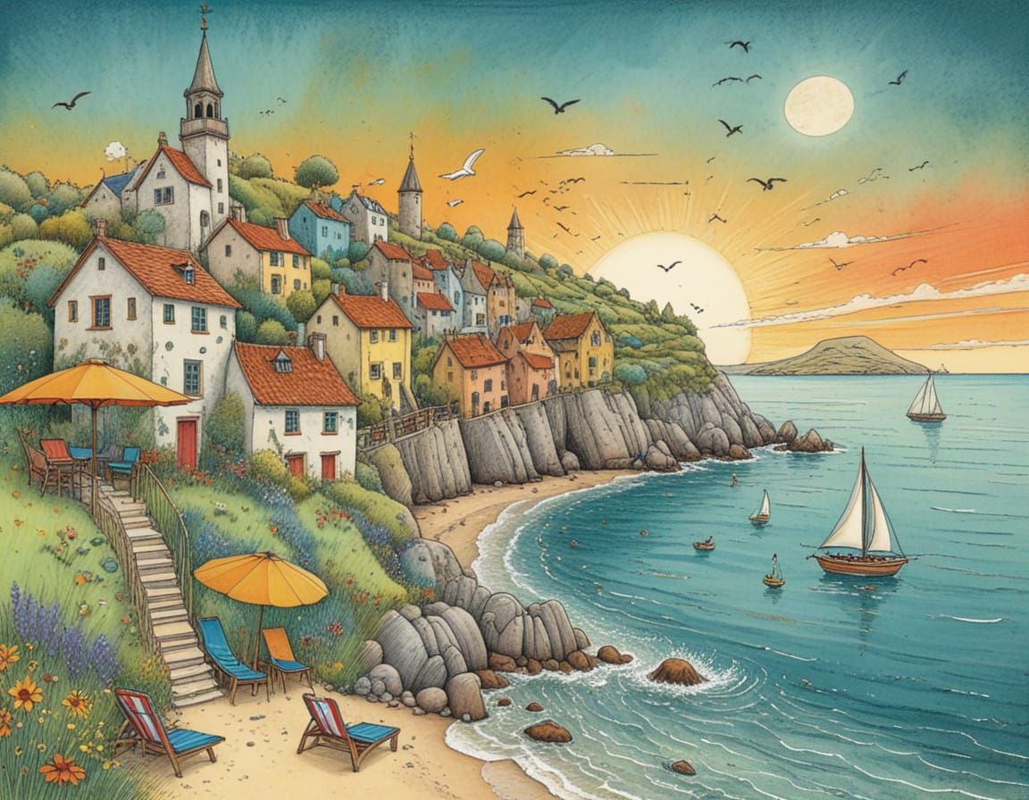 Whimsical Cartoon Getaway in Vibrant Colors