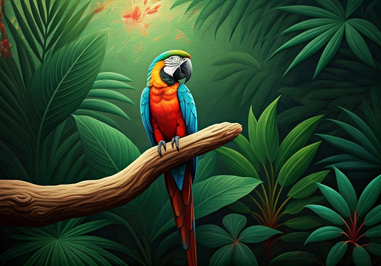 Exotic Parrot in Naive Art Style
