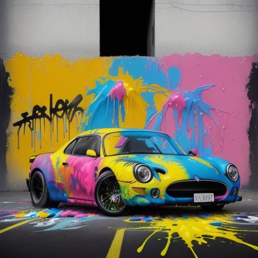 Banana Car Graffiti Art in Splash Style