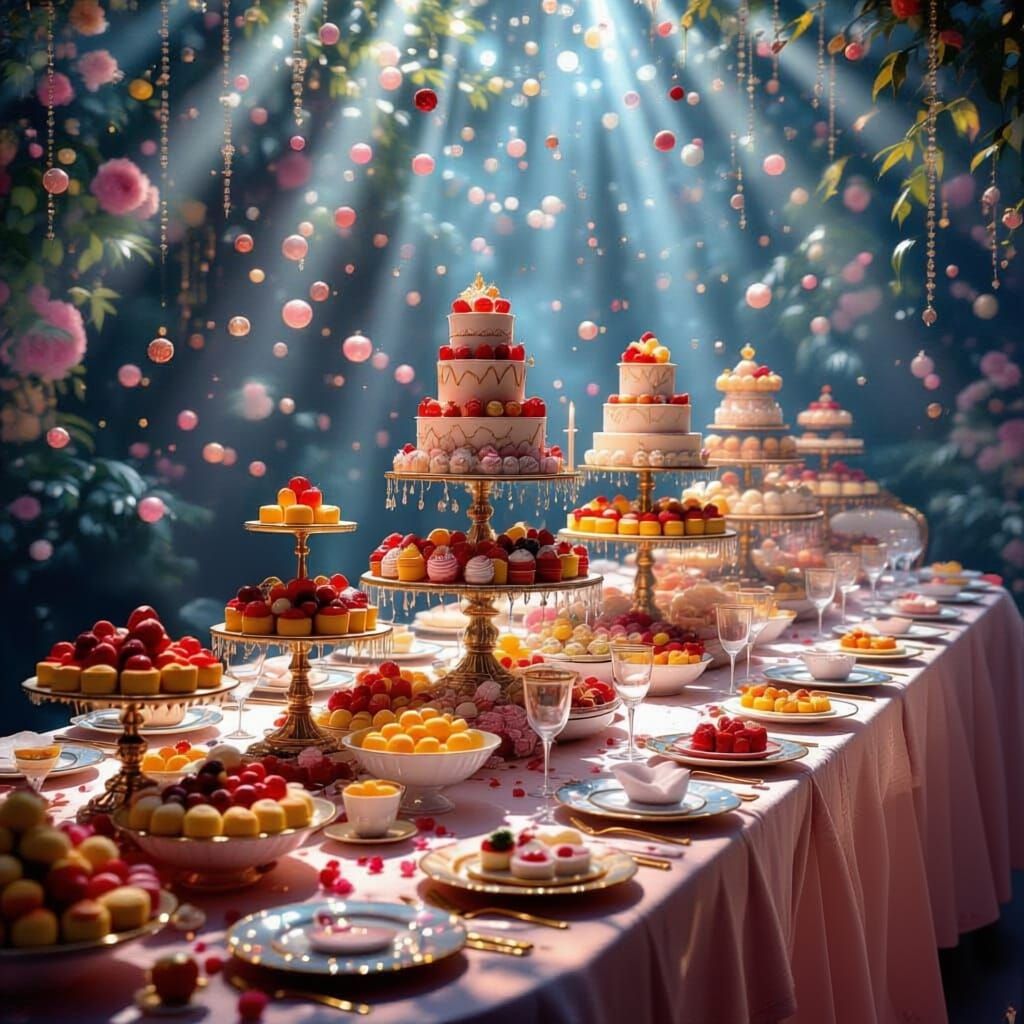 Grand Dessert Feast with Shimmering Particles