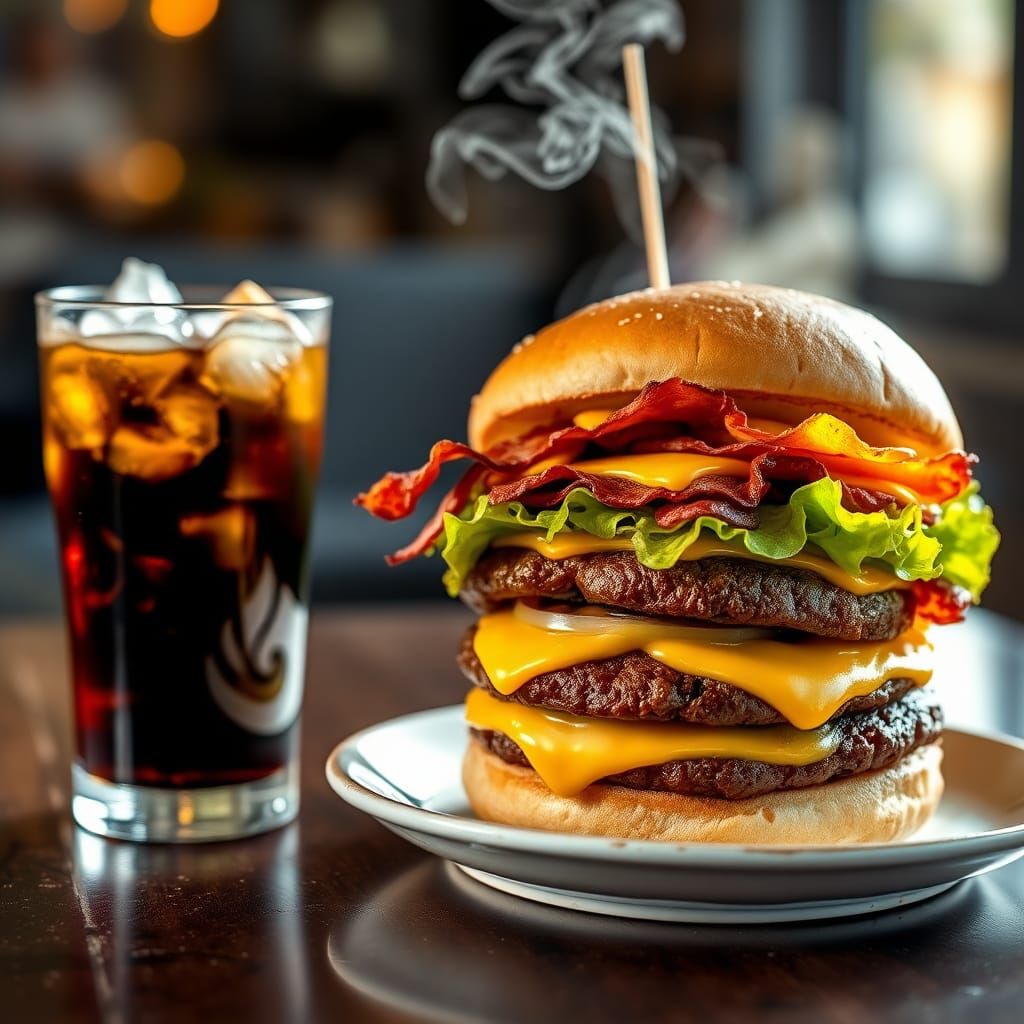 Delicious Burger and Cola Still Life